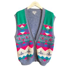 VINTAGE 90s Koret City Blues Graphic Pattern Sweater Vest Size Medium